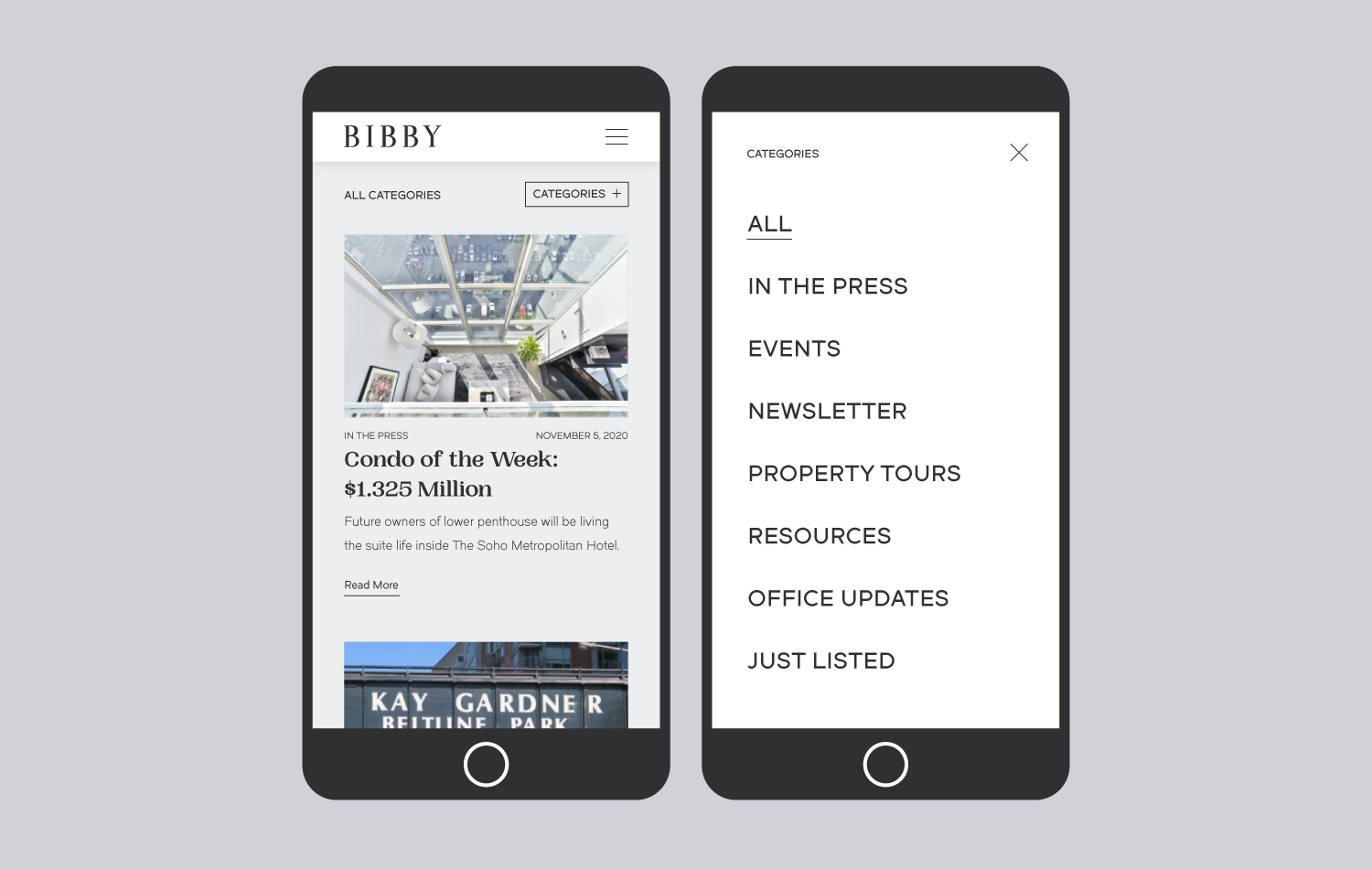 Bibby Mobile News Page and Filters